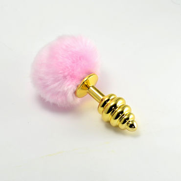 LoveToy Tail Spiral, розовый, Золотая втулка с розовым хвостиком