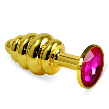 LoveToy Spiral Анальная втулка, золотая, С рубиновым кристаллом