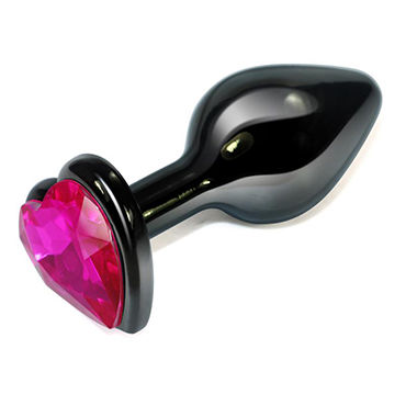 LoveToy Black Heart, рубиновый, Анальная втулка с рубиновым кристаллом в форме сердца
