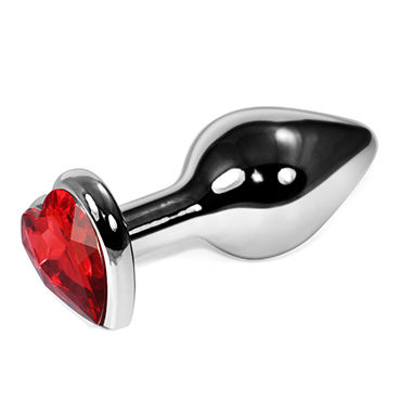 LoveToy Silver Heart, красный, Анальная втулка с красным кристаллом в форме сердца
