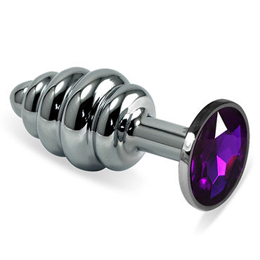 LoveToy Silver Spiral, фиолетовый, Серебристая анальная втулка с фиолетовым кристаллом