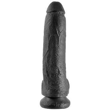 Pipedream King Cock With Balls 23 см, черный - Фаллоимитатор с мошонкой на присоске - купить в секс шопе