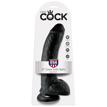 Pipedream King Cock With Balls 23 см, черный, Фаллоимитатор с мошонкой на присоске