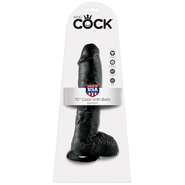 Pipedream King Cock With Balls 25 см, черный, Фаллоимитатор с мошонкой на присоске