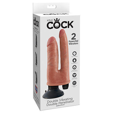 Pipedream King Cock Vibrating Double Penetrator, телесный, Реалистичный двойной вибратор на присоске