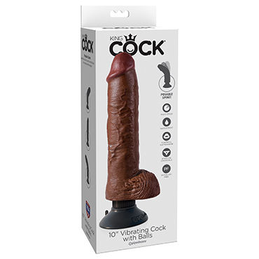 Pipedream Vibrating King Cock With Balls 25 см, коричневый, Реалистичный вибратор на присоске