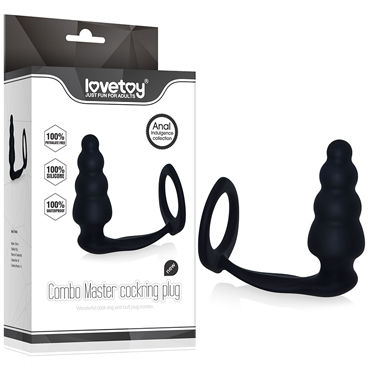 LoveToy Combo Master cockring plug, черный, Анальная втулка с кольцом для пениса