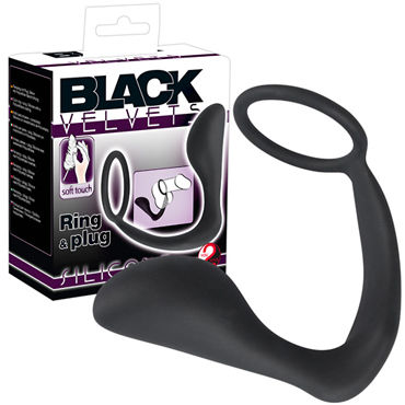 You2Toys Black Velvets Ring & Plug, черное, Кольцо для пениса-анальная втулка