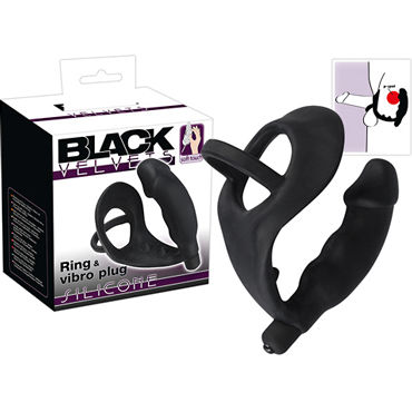 Orion Black Velvets Cock Ring with Vibration, черное, Анальная вибровтулка с кольцом для пениса