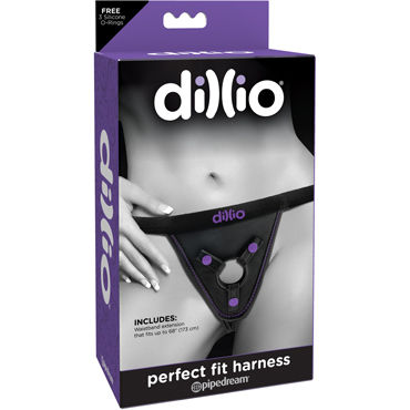 Pipedream Dillio Perfect Fit Harness, черные, Трусики-крепление с фиолетовыми застежками