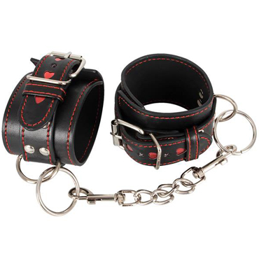 Bad Kitty Handcuffs, черные - Наручники на цепочке с сердечками - купить в секс шопе