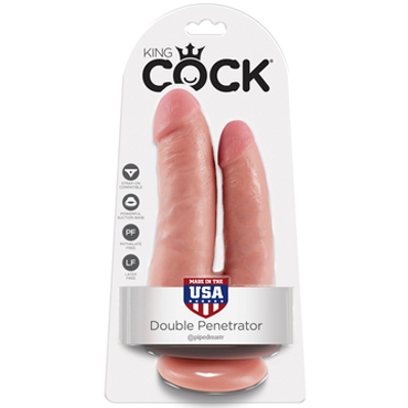 PipeDream King Cock Double Penetrator, телесный, Фаллоимитатор реалистик двойной на присоске