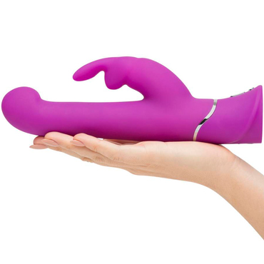 Happy Rabbit Beaded Vibrator, фиолетовый - Вибратор для точки G с ротацией и клиторальной стимуляцией - купить в секс шопе
