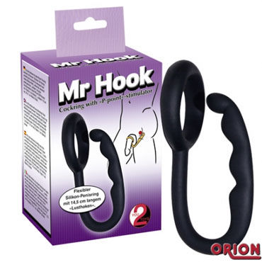 Mr Hook, черное, Эрекционное кольцо со стимулятором простаты