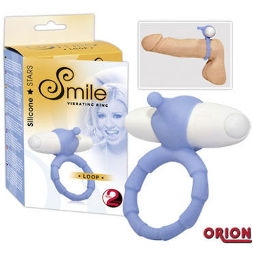 Smile Loop голубое, Эрекционное кольцо с мини-вибратором