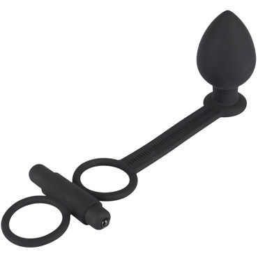 Orion Black Velvets Vibrating Rings & Plug, черная - Анальная пробка с виброкольцами для пениса - купить в секс шопе
