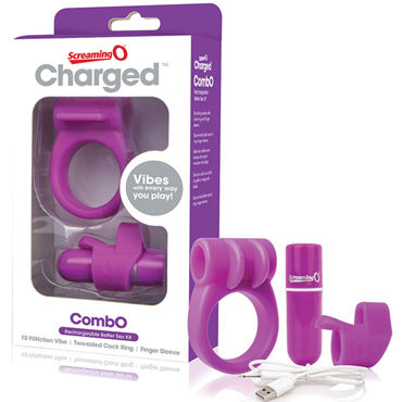 Screaming O Charged CombO Kit, фиолетовый, Комплект с перезаряжаемой вибропулей