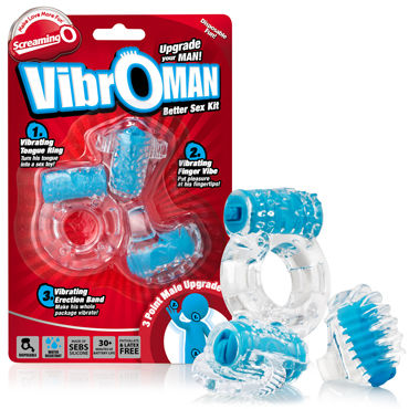 Screaming O VibrOMan, голубой, Набор из 3 виброигрушек