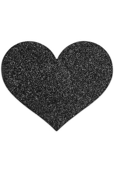 Bijoux Indiscrets Flash Heart, черные, Сверкающие наклейки на соски