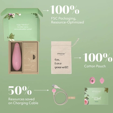 Womanizer Premium eco, розовый - Бесконтактный клиторальный стимулятор для экологичных оргазмов - купить в секс шопе