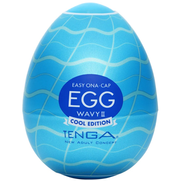 Tenga Egg Wavy II Cool Edition, Мастурбатор с рельефом в виде волн и смазка с охлаждающим эффектом