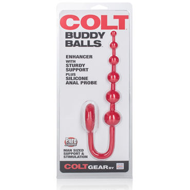 California Exotic Colt Buddy Balls, красное - Эрекционное кольцо с анальной цепочкой - купить в секс шопе