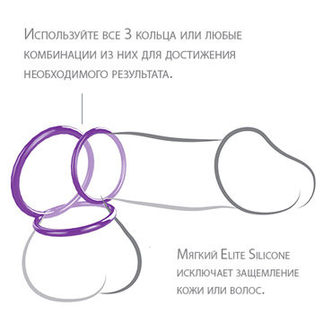 Pipedream Silicone 3 Ring Stamina Set, фиолетовый — фото 3