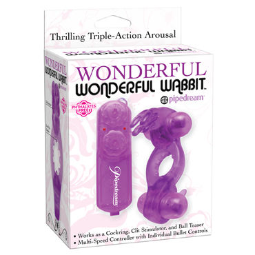 Pipedream Wonderful Wonderful Wabbit, фиолетовый, Эрекционное кольцо с двумя виброэлементами с пультом управления
