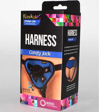 Kanikule Strap-on Harness Comfy Jock, черно-синие, Трусики универсальные с кольцом для крепления