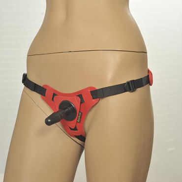 Kanikule Leather Strap-on Harness Anatomic Thong, красные - фото, отзывы