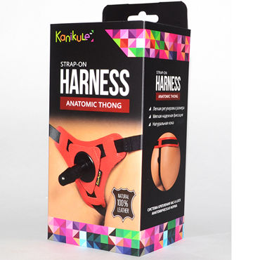 Kanikule Leather Strap-on Harness Anatomic Thong, красные, Трусики с креплением vac-u-lock