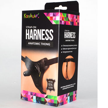 Kanikule Leather Strap-on Harness Anatomic Thong, черные, Трусики с креплением vac-u-lock
