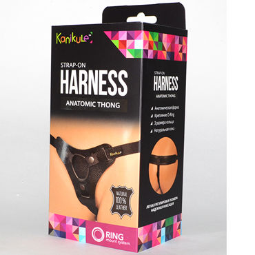 Kanikule Leather Strap-on Harness Anatomic Thong, черные, Трусики с кольцом для крепления
