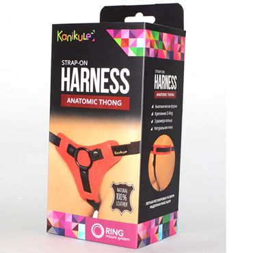 Kanikule Leather Strap-on Harness Anatomic Thong, красные, Трусики с кольцом для крепления