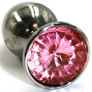 Kanikule Большая анальная пробка, серебристая, Со светло-розовым кристаллом