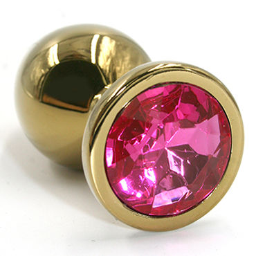 Kanikule Средняя анальная пробка, золотая, С темно-розовым кристаллом