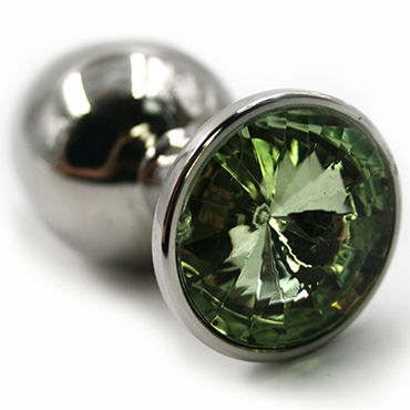 Kanikule Большая анальная пробка, серебристая, Со светло-зеленым кристаллом