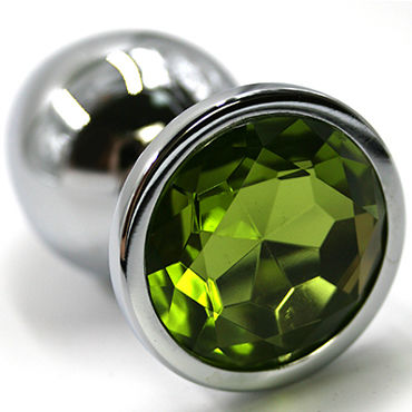 Kanikule Средняя анальная пробка, серебристая, Со светло-зеленым кристаллом