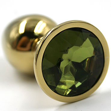 Kanikule Средняя анальная пробка, золотая, Со светло-зеленым кристаллом
