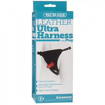 Doc Johnson Vac-U-Lock Leather Ultra Harness - Кожаные трусики со штырьком для насадок - купить в секс шопе