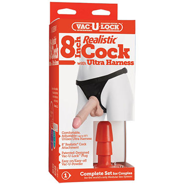 Doc Johnson Vac-U-Lock Realistic Ultra Harness, 20 см - Набор из трусиков и насадки - купить в секс шопе