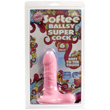 Doc Johnson Softee Ballsy 15,5 см, розовый - Фаллоимитатор с бархатистой поверхностью - купить в секс шопе