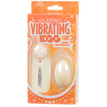 Doc Johnson Vibrating Egg, белый - Виброяйцо с пультом управления - купить в секс шопе
