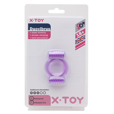 X-Toy Duovibrus, фиолетовое - Эрекционное кольцо с двумя виброэлементами - купить в секс шопе