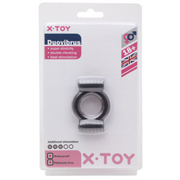 X-Toy Duovibrus, серое - Эрекционное кольцо с двумя виброэлементами - купить в секс шопе