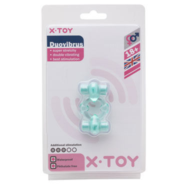 X-Toy Duovibrus III, бирюзовое - Эрекционное кольцо с двумя виброэлементами - купить в секс шопе