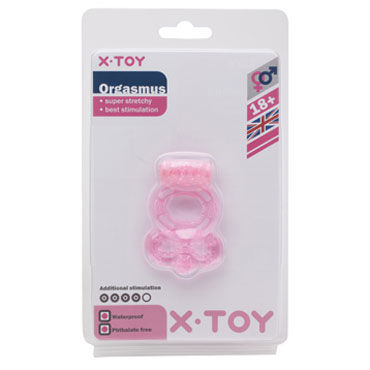 X-Toy Orgasmus I, розовое - Эрекционное виброкольцо с петлей для мошонки - купить в секс шопе