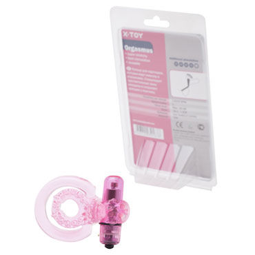 X-Toy Orgasmus II, розовое - Эрекционное виброкольцо с петлей для мошонки - купить в секс шопе