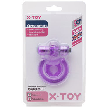 X-Toy Orgasmus II, фиолетовое, Эрекционное виброкольцо с петлей для мошонки