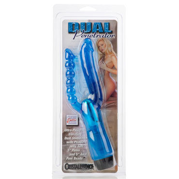 California Exotic Dual Penetrator, голубой - Двухголовый вибратор - купить в секс шопе